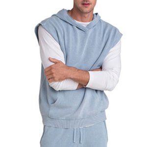 NWT Barefoot Dreams Men's Sunbleached Sleeveless Hoodie, Hooded Sweater Blue